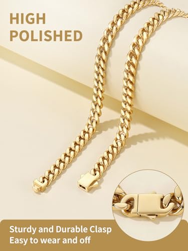 FindChic Cuban Link Chain Necklace for Women Men, Silver/Gold Plated Stainless Steel Solid Miami Curb Chain Hip Hop Punk Statement Jewelry, 5/12/14mm Width, 16/18/20 Inch Length, with Gift Box - color: 02. 5mm-Gold, size: 16inches