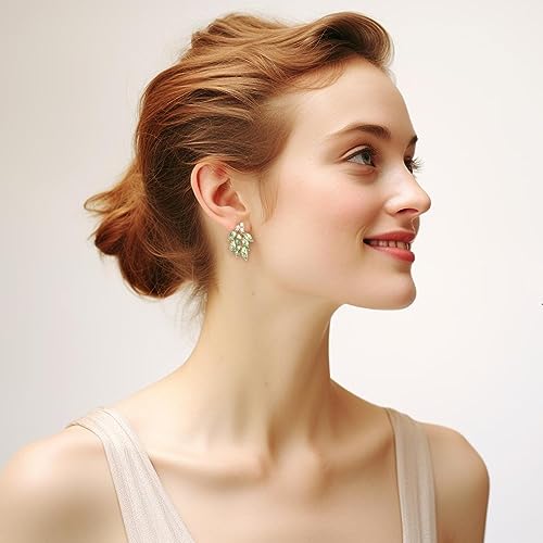 Rhinestone Stud Earrings for Women Small Dainty Crystal Cluster Drop Earrings for Girls Cute Costume Jewelry for Bridal Wedding Party Gift - color: Light Green