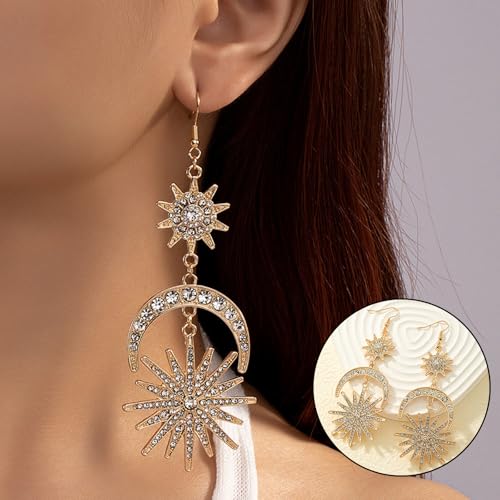 Crystal Crowns for Women, Crystal Bubble TiaraBride Royal Queen Headband Princess Headpieces for Women Bridal Wedding Prom Birthday Party Crowns - color: Gold Crown with Earrings