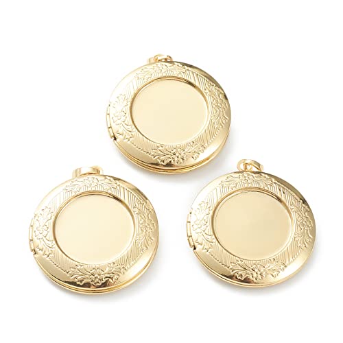 Craftdady 18K Gold Plated Brass Photo Locket Frame Pendants Charms for Necklaces Personalized Jewelry Crafts Making - size: 36x32mm Round