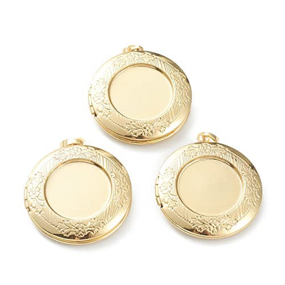 Craftdady 18K Gold Plated Brass Photo Locket Frame Pendants Charms for Necklaces Personalized Jewelry Crafts Making - size: 36x32mm Round