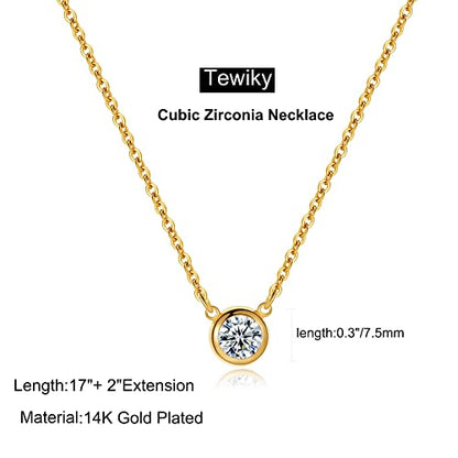 Tewiky Dainty 14k Gold Plated/Silver Cubic Zirconia Necklaces for Women, Simple CZ Jewelry Necklaces Trendy Gifts - color: Gold Bezel CZ