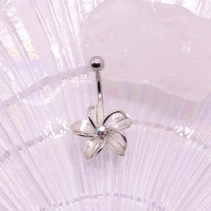VERAMI 14G 316L Flower Belly Button Ring Surgical Steel Cute Flower Belly Button Ring Body Piercing Jewelry - color: SILVER
