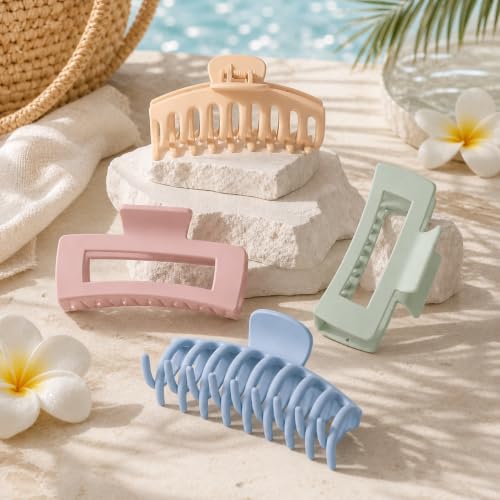 TOCESS Macaron Matte Large Claw Clips for Thick Hair, Strong Hold Non-Slip Hair Clips 4.3 In Big Hair Claw Clips for Women, Cute Jumbo Jaw Clips for Thin, Curly & Fine Hair, Pink Blue Yellow Green - color: Baby Blue, Sage Green, Buttercream, Blush Pink