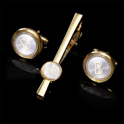 Barry.Wang Mens Cufflinks Tie Clip French Stylish Cuff Links Wedding Shirts Cuff Buttons Elegant Gift Necktie Pin - style: Gold Silvery B