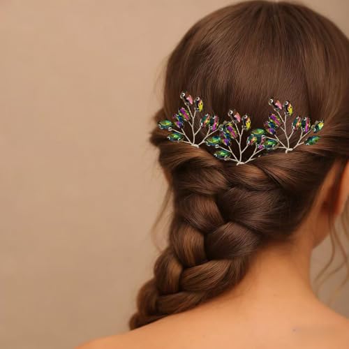 Women's Birthday Evening Party Headpieces Shiny Crystal Wedding Prom Hair Accessories 3pcs Pageant Banquet Hairpins,Colorful - color: Colorful