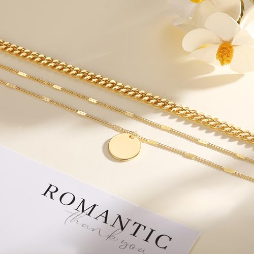 Gold Necklace for Women 14K Gold Plated Layered Necklaces Dainty Pendant Necklace Cute Stack Necklaces Set Fashion Jewelry Gift for Her - style: circle2-gd