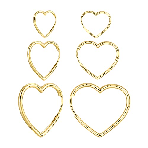 3 Pairs Gold and Silver Heart Huggie Hoop Earrings for Women - color: Gold