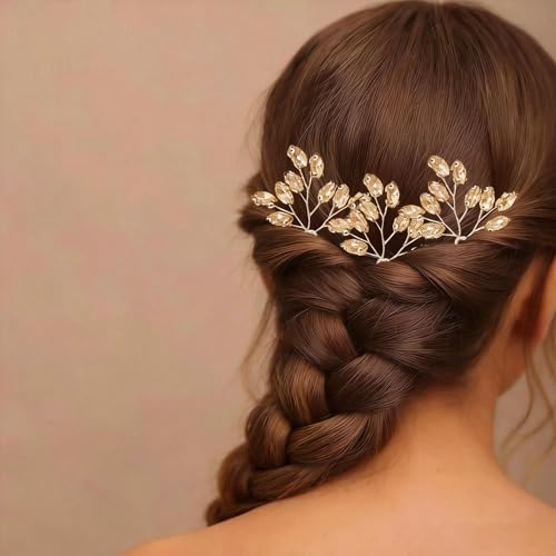Elegant 3pcs Crystal Hairpins for Wedding Bridal Leaf Wedding Anniversary Hair Pins Bridesmaid Maid of Honor Hairpieces,Champagne - color: Champagne