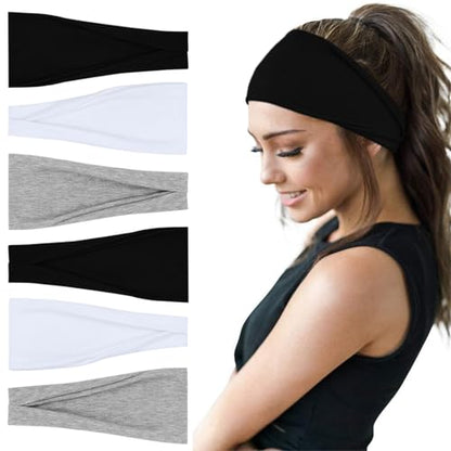 YONUF Fashion Headbands For Women Wide Headband Yoga Workout Head Bands Hair Accessories Band Black White Gray 6 Pack - color: Black/White/Gray