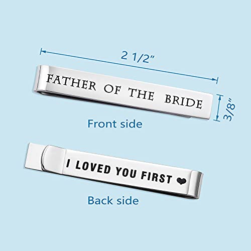 Father of the Bride and Groom Gifts - Wedding Tie Clips for Groomsmen From the Bride - Stainless Steel Tie Bars - color: Father of The Bride-White