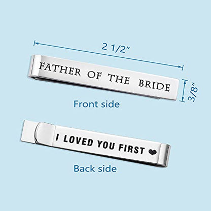 Father of the Bride and Groom Gifts - Wedding Tie Clips for Groomsmen From the Bride - Stainless Steel Tie Bars - color: Father of The Bride-White