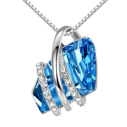 Leafael Wish Stone Pendant Necklace with Birthstone Crystal, 18K Rose Gold Plated/Silvertone, 18" + 2" - color: 203-March December-Aquamarine Blue-Silvertone