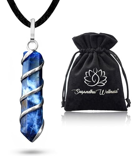 Natural Sodalite Crystal Healing Necklace - for Third Eye Chakra. Promotes Communication, Deepens Meditation, Instills Drive for Truth. Calms Anxiety, Enhances Self-Acceptance. with Stylish SS Chain