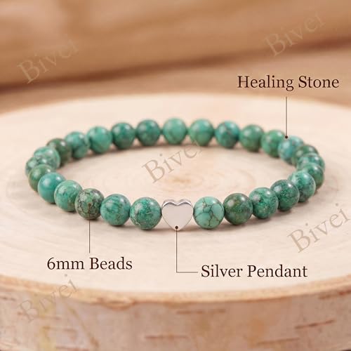 Bivei Crystal Stretch 6mm Bracelets for Women | Handmade Natural Stone Beaded Stretch Bracelet, Stainless Steel Heart Bead, Tranquility Yoga Gift Jewelry for Women - color: African Turquoise - Transformation