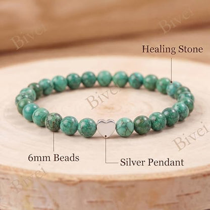 Bivei Crystal Stretch 6mm Bracelets for Women | Handmade Natural Stone Beaded Stretch Bracelet, Stainless Steel Heart Bead, Tranquility Yoga Gift Jewelry for Women - color: African Turquoise - Transformation