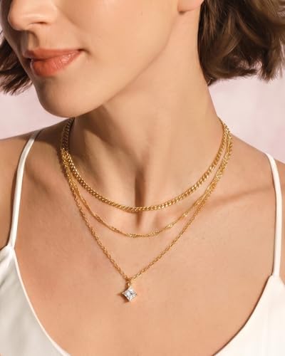 Layered Gold Necklaces for Women14K Gold Planted Non Tarnish | Cuban, Herringbone,Figaro,Paperclip Chain Layering Stack Choker Necklace , Trendy Jewelry Gift for Women - color: B
