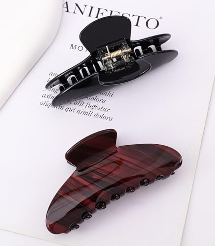 2 Pack Acetate Hair Claw Clips for Women 4 Inch Large Claw Hair Clips for Thin to Thick Hair - color: Black+Burgundy