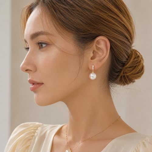 Pearl Clip on Earrings for Women - 14K Gold Silver Plated Cubic Zirconia Non Pierced Ear Clips Jewelry Gifts for Wedding Bridal Party Gifts - color: Gold-1 line CZ