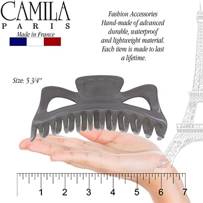 Camila Paris CP3502 French Large Hair Clips for Women Thick Long Curly Wavy Hair, Girls Claw Clip, Durable Styling Big Clip Strong Hold No Slip Grip, Made in France, Gray 6/'' - color: Gray 6"