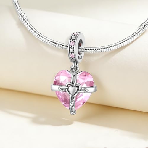 Birthstone Charms 925 Sterling Silver Heart Charms for Bracelets and Necklaces Birthday Day Christmas Gifts For Women - color: J-October