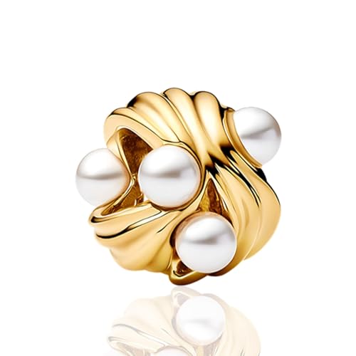 14K Gold Plated Silver Charms for Pandora, Women Heart Family Love Pet Animal Bead Dangle for Bracelets Necklace Jewelry Gift - color: B-Golden -Wave Pearls