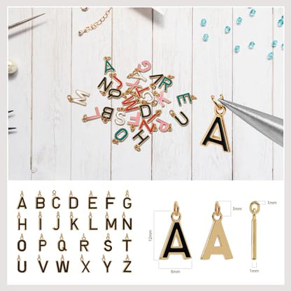 18K Gold Filled A-Z Alphabet Letters Charms,26Pcs Initial A-Z Alphabet Charms,Bracelet Necklace Earrings Charms for DIY Jewelry Making - color: Black