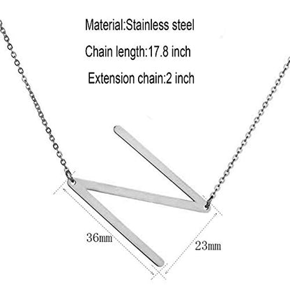 MOMOL Sideways Initial Necklace 18K Gold Plated Stainless Steel Large Big Letters Pendant Necklace Script Name Monogram Necklaces for Women - color: N