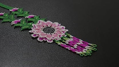 Handmade beaded Native native american style huichol glass seed bead Necklace Collar de cuentas nativas al estilo mexicano de los artesanos regalos para mujeres - color: Pink & White