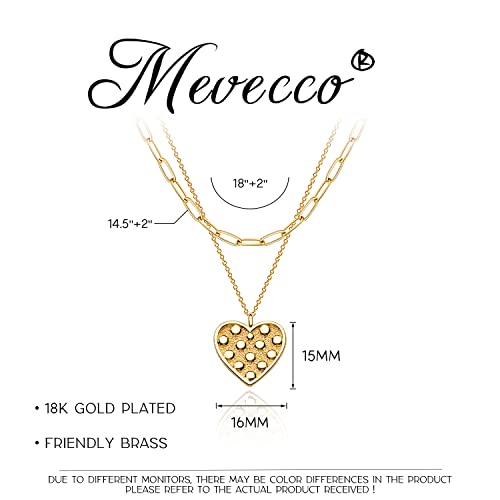 MEVECCO Dainty Pendant Layered Necklaces for Women | 18K Gold Plated Brass, 2-Piece Set With A Choker-Length Upper Layer, Wear Together Or Separately, Refined Everyday Style - style: Layer Dot Heart