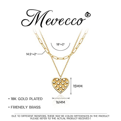 MEVECCO Dainty Pendant Layered Necklaces for Women | 18K Gold Plated Brass, 2-Piece Set With A Choker-Length Upper Layer, Wear Together Or Separately, Refined Everyday Style - style: Layer Dot Heart