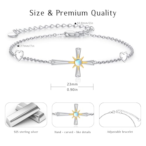 Moonstone Bracelet for Women 925 Sterling Silver Moonstone Bracelet Adjustable Jewelry Gift for Women - style: Cross Bracelet
