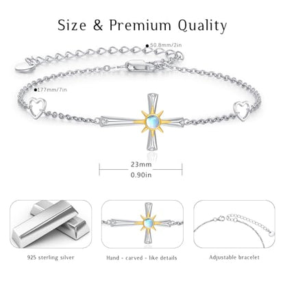 Moonstone Bracelet for Women 925 Sterling Silver Moonstone Bracelet Adjustable Jewelry Gift for Women - style: Cross Bracelet