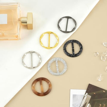 14 PCS Silk Scarf Ring Clip, T-shirt Ties Clips Clothes Corner Knotted Button for Women Shirt Waist Cincher Clips Tightener, Women Fashion Metal Round Circle Shirt Clip with 1 Storage Bag