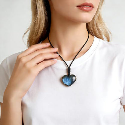 Anjiucc Natural Gemstone Tree of Life Black Obsidian/Golden Obsidian Pendant Necklace for Male and Female Necklace - color: Heart-Shaped
