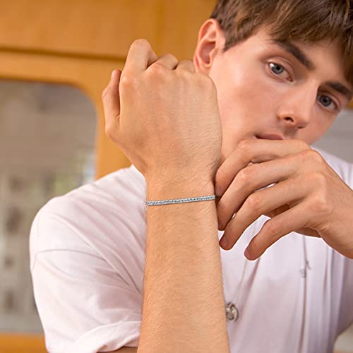 KXJ Solid 925 Sterling Silver Italian Snake Chain Bracelet 2mm/3mm Round Snake Bracelet Anklet for Men Women Charm Bracelet Jewelry Gifts for Dad Boyfriend Birthday Valentines Day Anniversary Graduation, 6.5/7/8/9 inch,Made in Italy - size: 9 inches