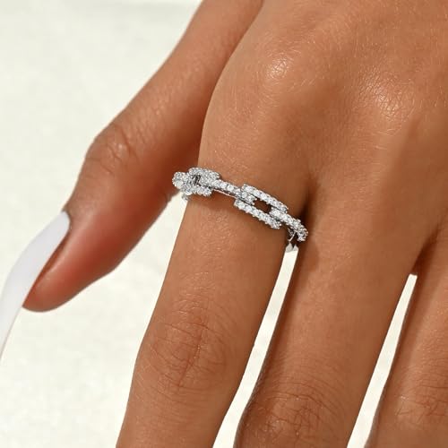 Adjustable Rings for Women 18K Gold Plated daisy Flower Butterfly Ball Cubic Zirconia Rings Dainty Open Stacking Ring - color: Hollow Out CZ-White Gold