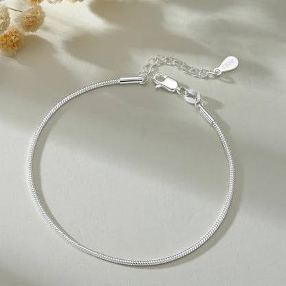 925 Sterling Silver Bracelet - Snake Chain Bracelet Delicate Gift for Women Wife, Size: 6.5 7 7.5 8 Inches - color: 7IN