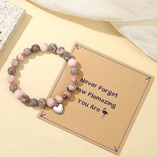 MIXJOY Inspirational Gifts for Women, Heart Charm Pink Elastic Beads Bracelet, Positive Affirmations Get Well Soon Gifts - style: steel heart how flamazing pink
