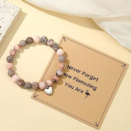 MIXJOY Inspirational Gifts for Women, Heart Charm Pink Elastic Beads Bracelet, Positive Affirmations Get Well Soon Gifts - style: steel heart how flamazing pink
