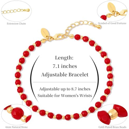 Inspirational Gifts Healing Natural Stone Bracelets for Women Anxiety Stress Relief Bracelet Handmade Jewelry for Friends Sister, Christmas Stocking Stuffers Thanksgiving Basket - color: Red-Passion