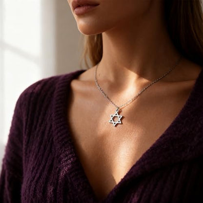 Baydurcan Dainty Silver Necklace for Women Ankh Horse Celtic Necklace Gifts | Dainty charm gifts for friends sister mother, birthday, christmas, graduation gifts. Ready to give with card & envelope. - style: Star of David