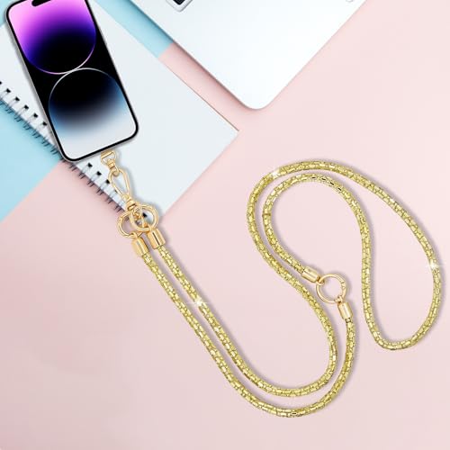 Crystal Phone Strap Crossbody Rhinestone Cell Phone Neck, Yellow - color: Yellow