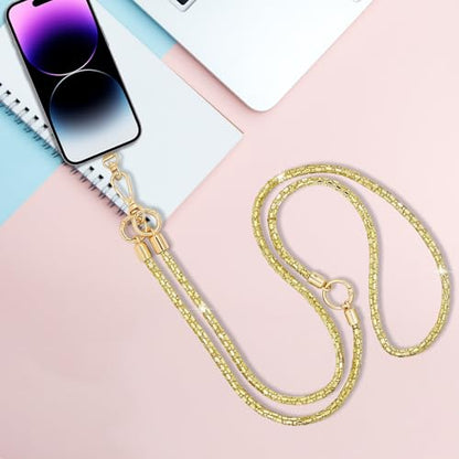 Crystal Phone Strap Crossbody Rhinestone Cell Phone Neck, Yellow - color: Yellow