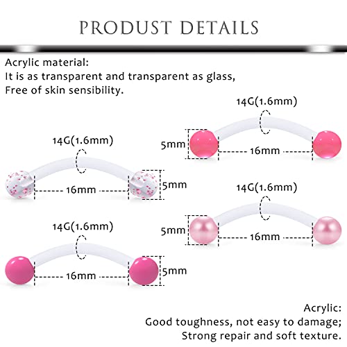 Hoeudjo 24PCS 14G Glow in The Dark Big Snake Eyes Tongue Rings Plastic Curved Barbell Nipplerings Nipple Rings Body Piercing Jewelry for Women Men 16mm (5/8 inch)