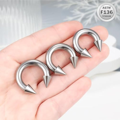 Ruifan 20G 18G 16G 14G 12G 8G 6G 4G 2G Horseshoe Nose Ring Titanium Septum Rings Piercing Jewelry Internally Threaded Gauges Cartilage Conch Helix Rook Lip Tragus Earring Hoop Eyebrow For Women Men - size: Spike: 4G - 12MM