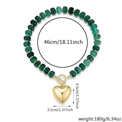 Chunky Heart Necklaces for Women Colorful Resin Beaded Necklaces for Women Gold Puffy Heart Statement Necklace Trendy Acrylic Choker Jewelry Gift - color: Deep Green