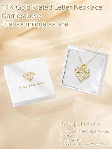 14k Gold Heart Initial Necklaces for Women, Dainty Letter Pendant Chain Necklace, Letter A to Z Initial Jewelry, Anniversary Birthday Gifts for Her Wife Mom Daughter - style: Letter X