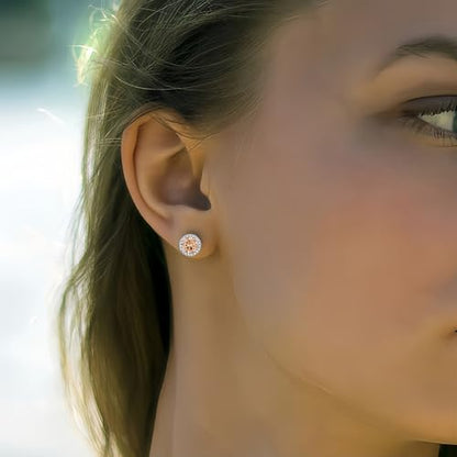 YOMELA Round Cubic Zirconia Stud Earrings for Women | Everyday Dainty, Diamond-Like Brilliance, CZ Halo Birthstone Studs, Hypoallergenic & Lightweight, Elegant & Versatile - color: Champagne
