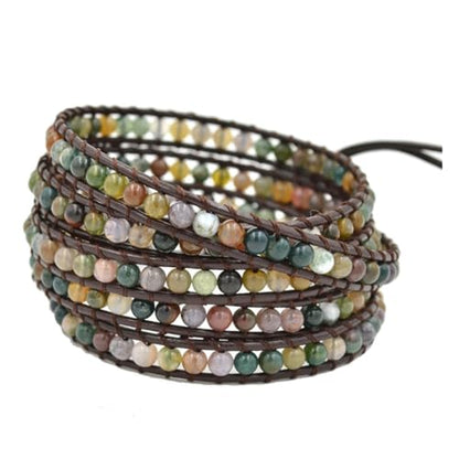 YGLINE Natural Stone Wrap Bracelet for Women Boho Bracelets Healing Crystal Beaded Bracelet Adjustable 3/5 Wraps Bracelet Handmade Birthday Gifts for Women - color: agate-5w